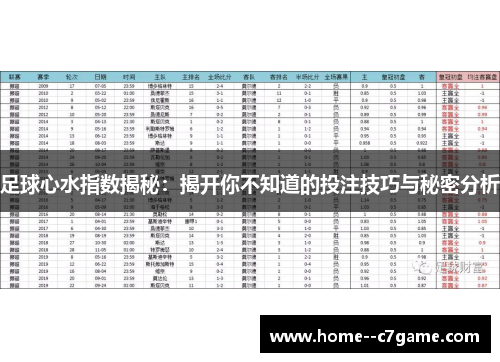足球心水指数揭秘：揭开你不知道的投注技巧与秘密分析