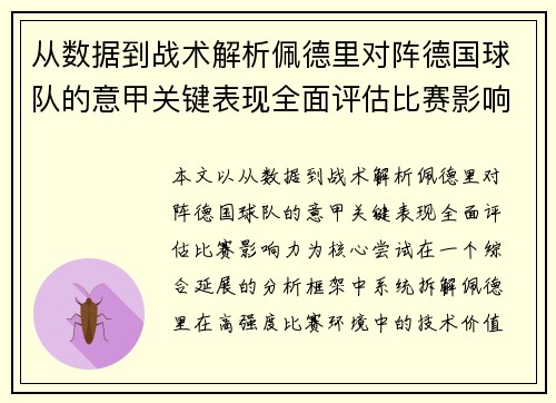 从数据到战术解析佩德里对阵德国球队的意甲关键表现全面评估比赛影响力 从数据到战术解析佩德里对阵德国球队的意甲关键表现全面评估比赛影响力